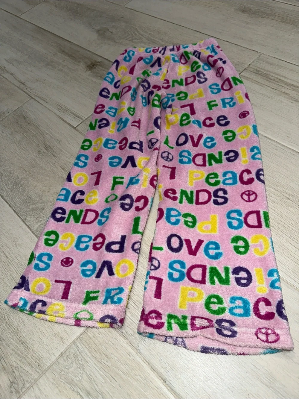 Girl Junk Pink Fuzzy Love Peace Friends Pajama Lounge Pants Size 6/6X